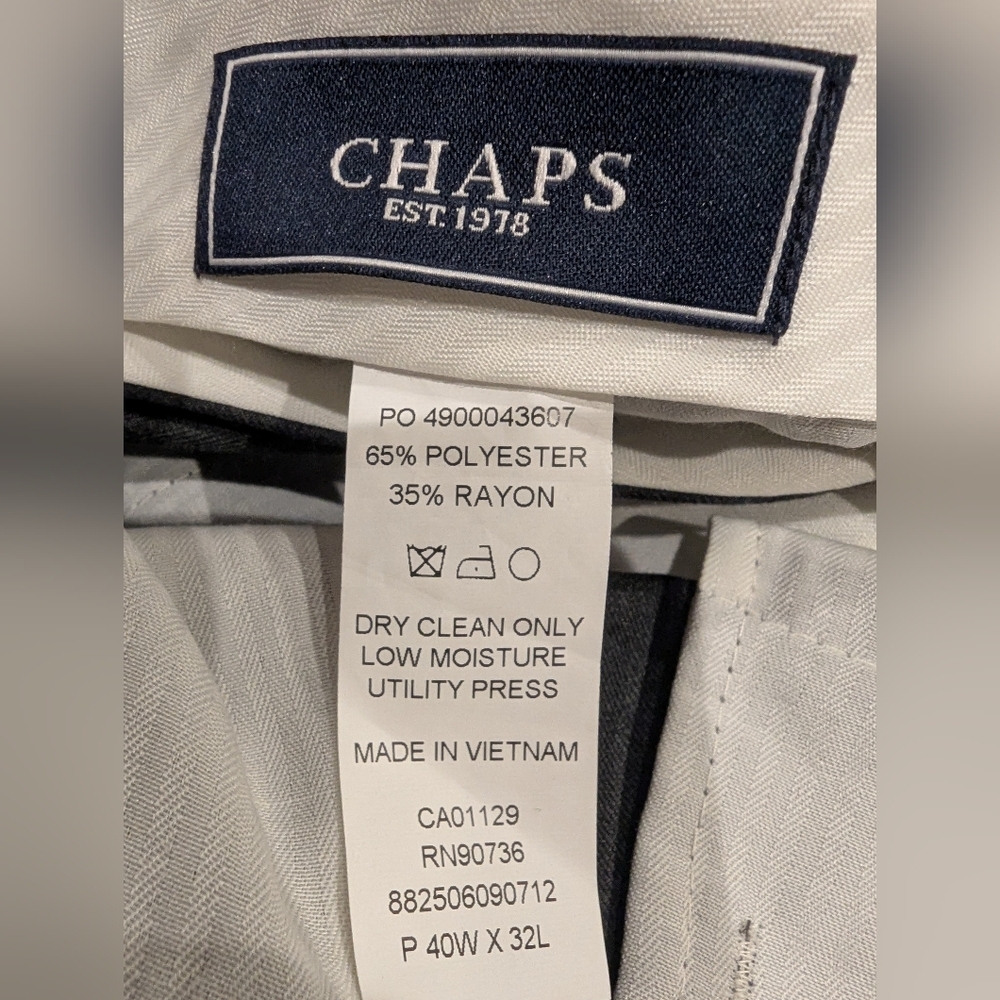Chaps Suit Separates, Flat Front Charcoal Mens Dress Pants Sz 40/32 New! - Picture 4 of 10